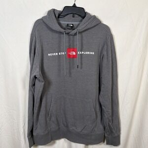 The North Face Mens Hoodie Gray Never Stop Exploring Graphic Pullover Size L